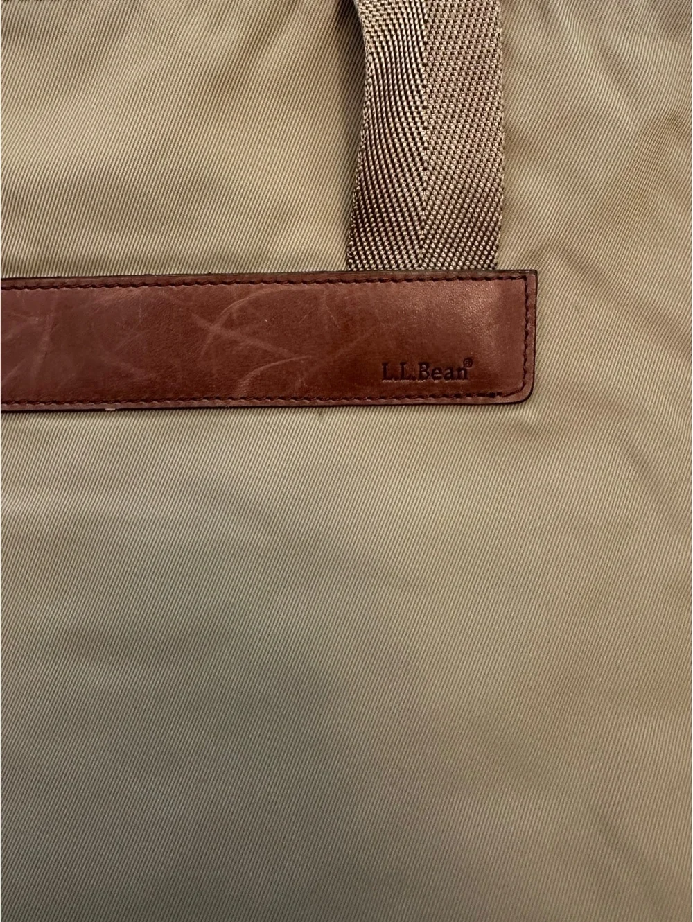 L.L.Bean Khaki Nylon Travel Tote Weekender Bag